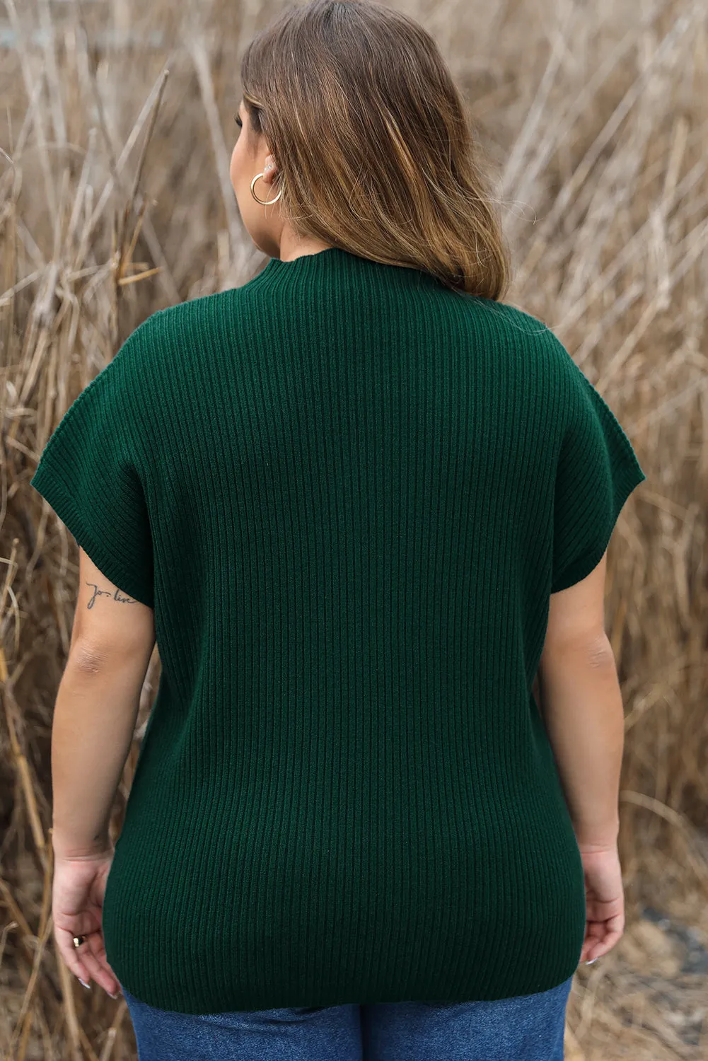 Plus Size Mock Neck Short Sleeve Sweater