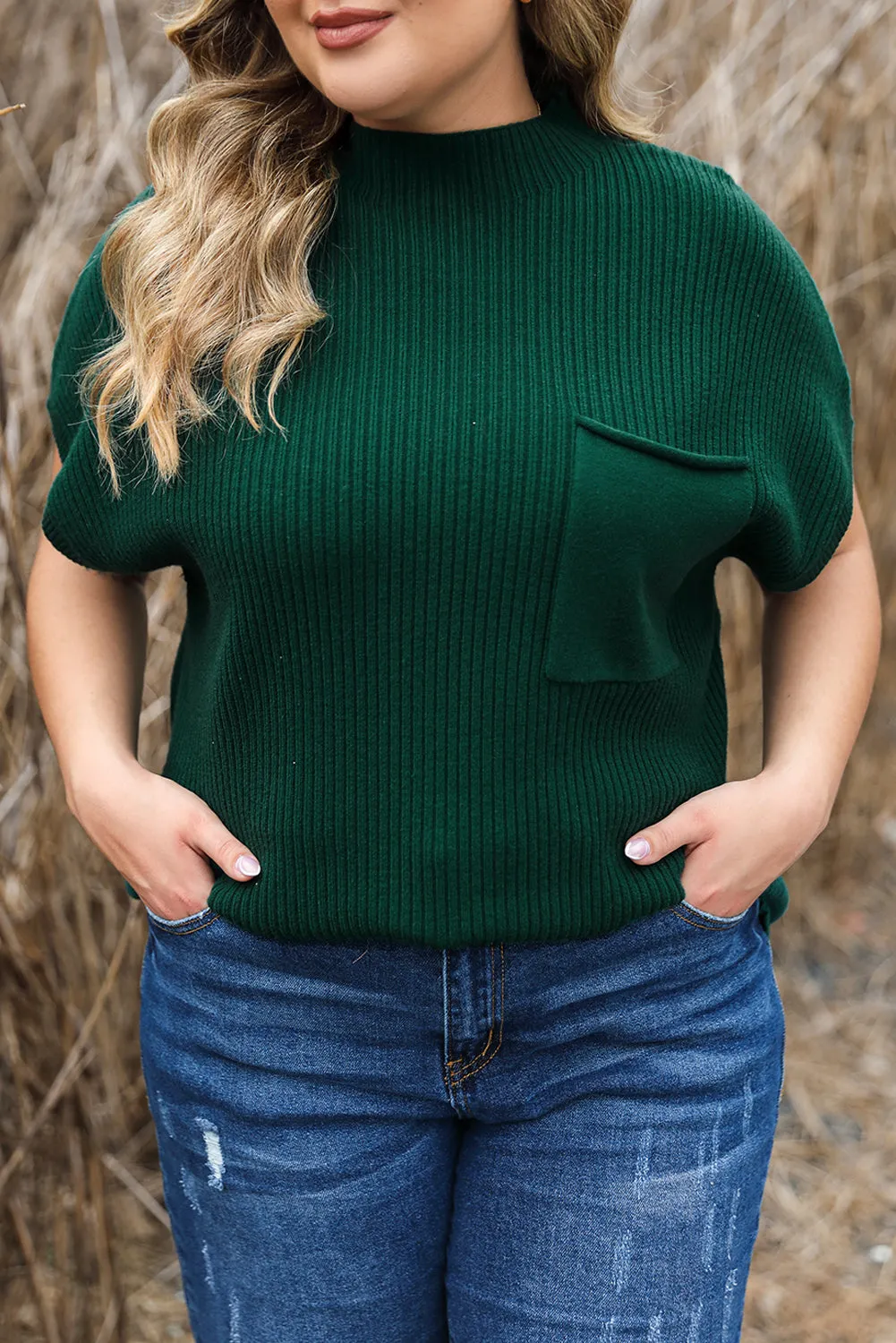 Plus Size Mock Neck Short Sleeve Sweater