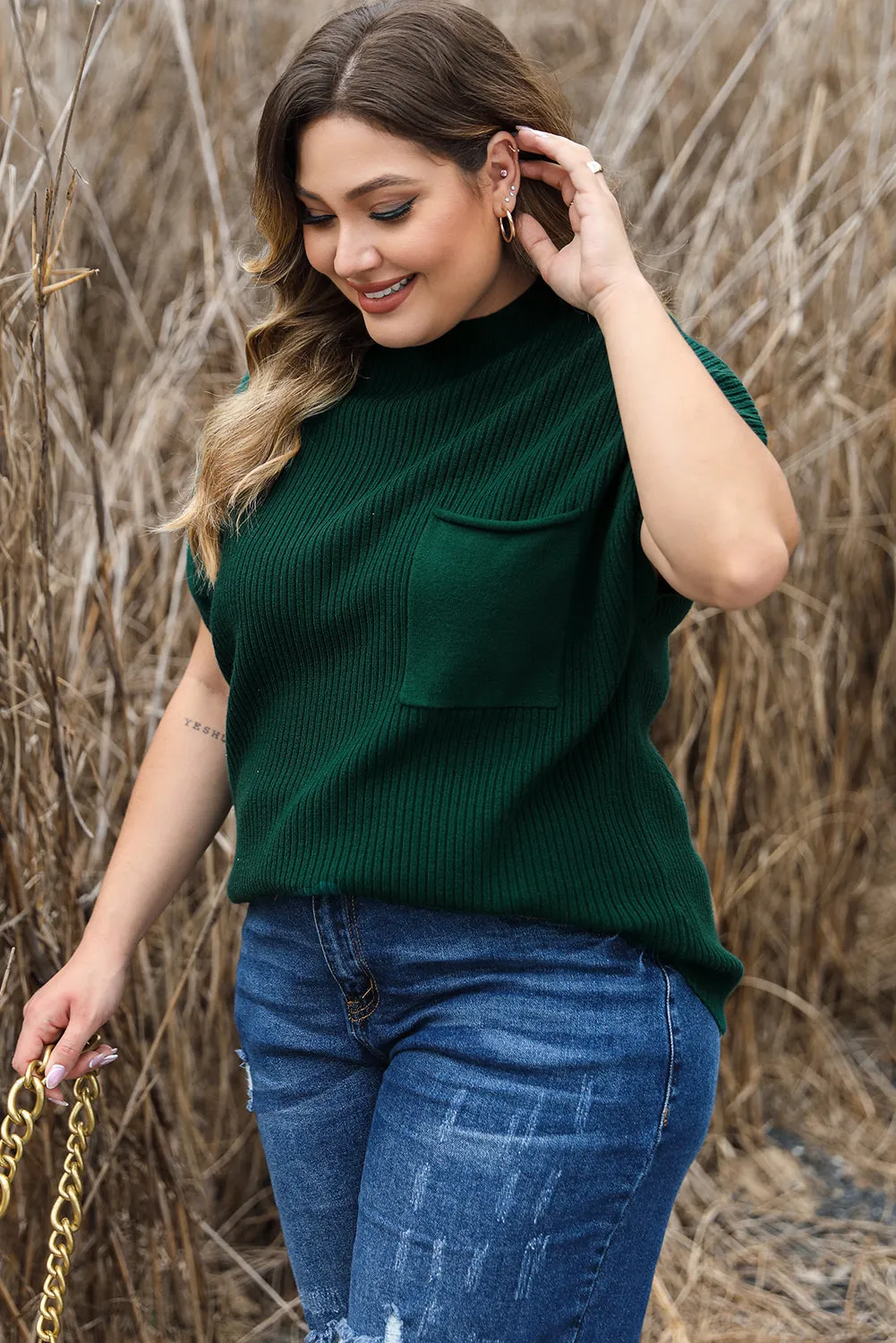 Plus Size Mock Neck Short Sleeve Sweater