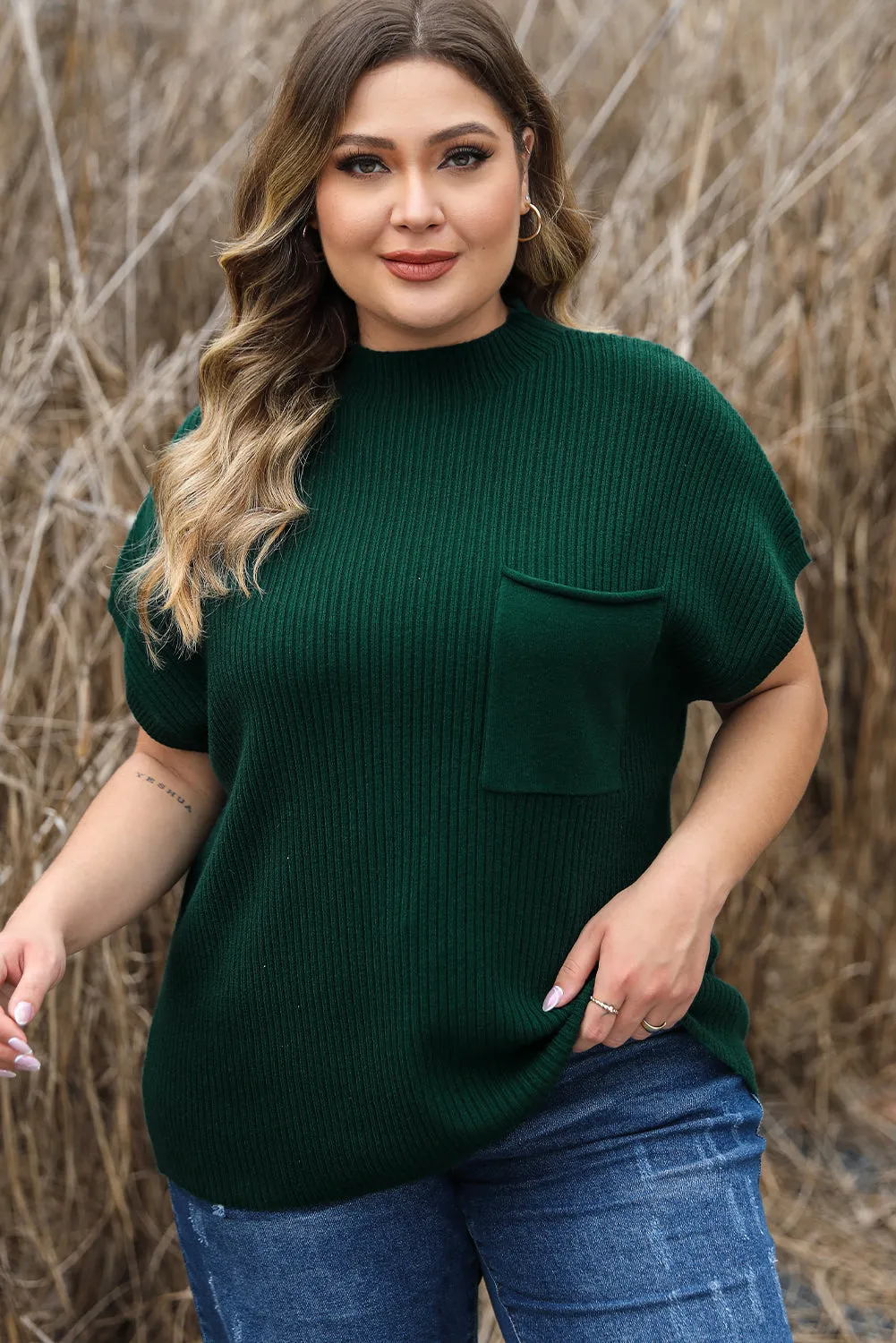 Plus Size Mock Neck Short Sleeve Sweater