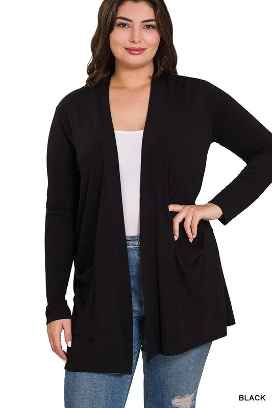 Plus Size Slouchy Pocket Open Cardigan - online exclusive