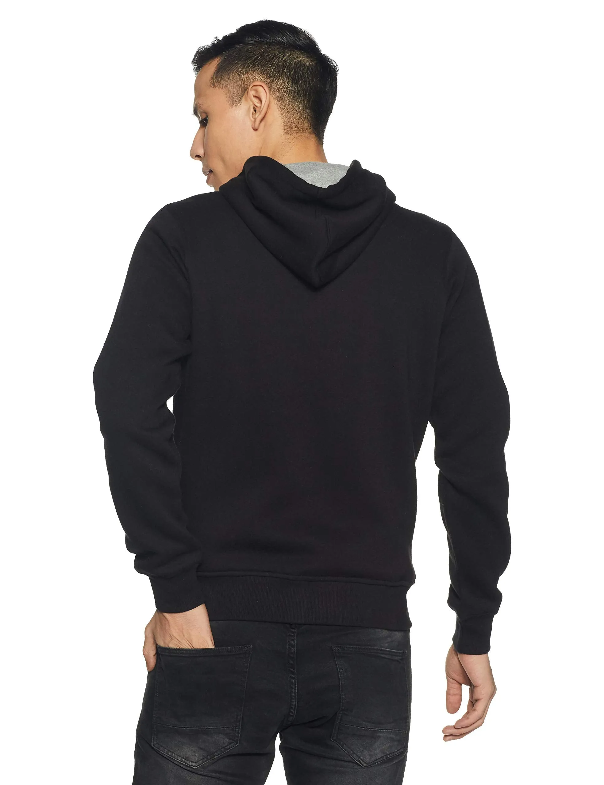 Qube By Fort Collins Men's Cotton Hooded Neck Sweatshirt (929206 SMU_Black_M_Black_M)