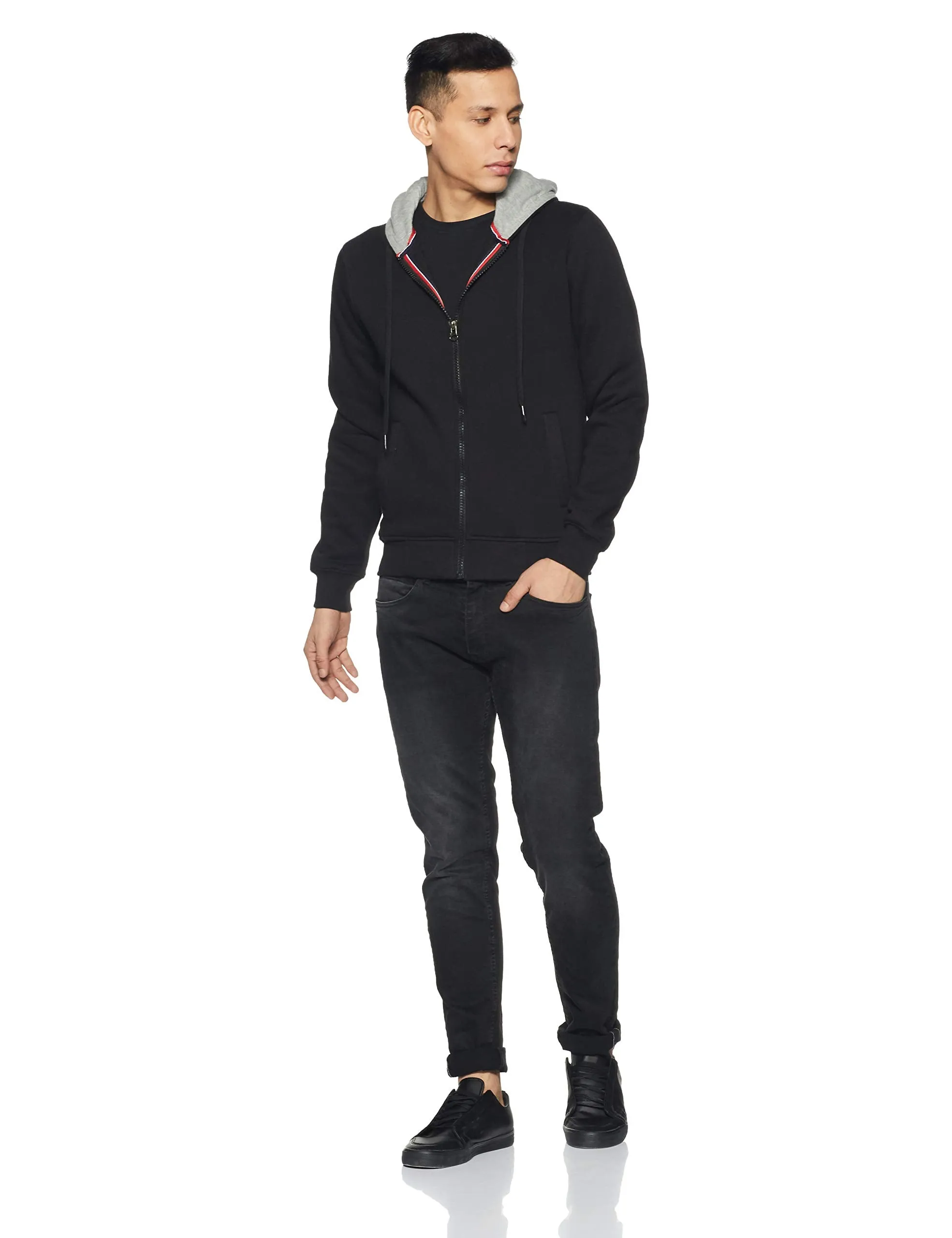 Qube By Fort Collins Men's Cotton Hooded Neck Sweatshirt (929206 SMU_Black_M_Black_M)