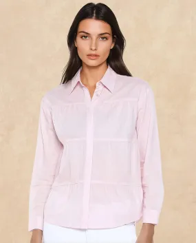 Rareism Women Towol Light Pink Cuffed Sleeve Collared Neck Button Closure Plain Top