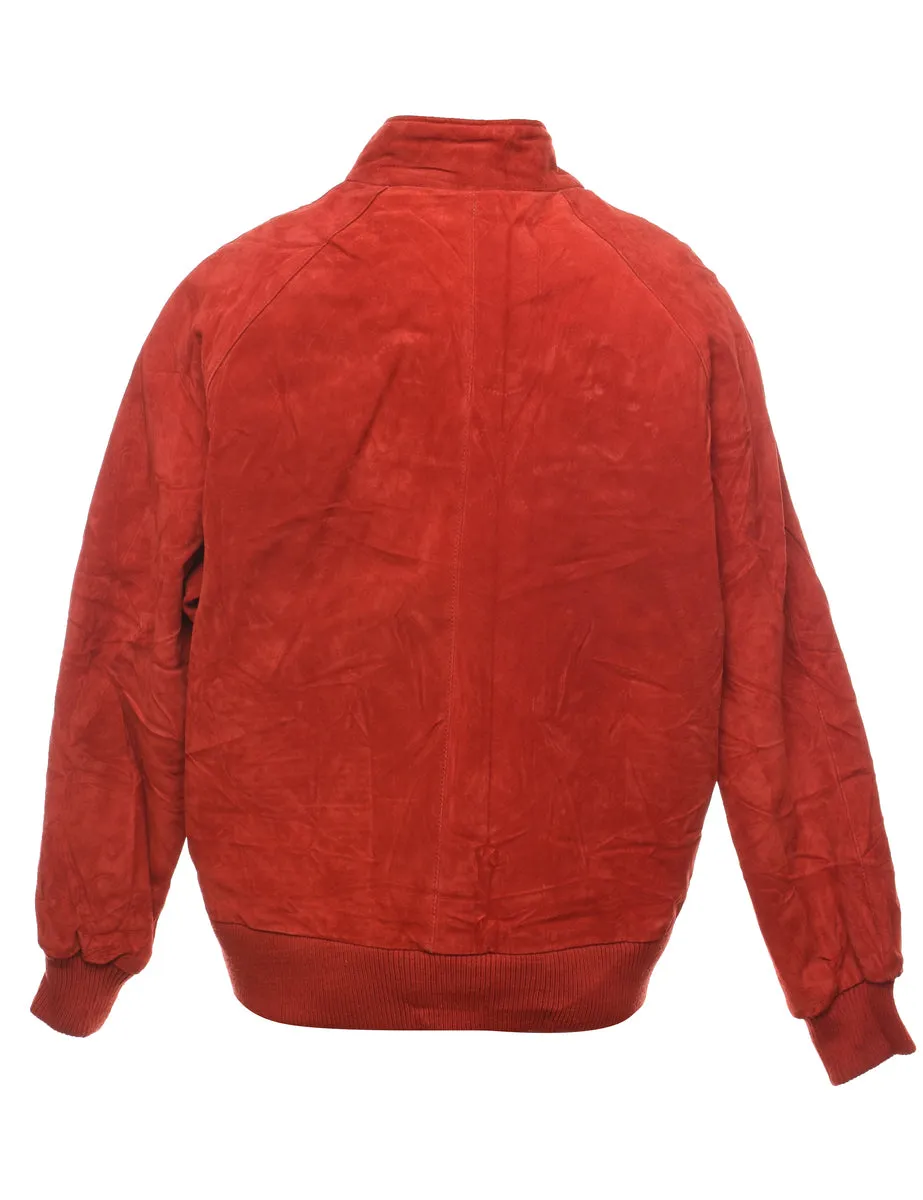 Red Classic Zip-Front Suede Jacket - L