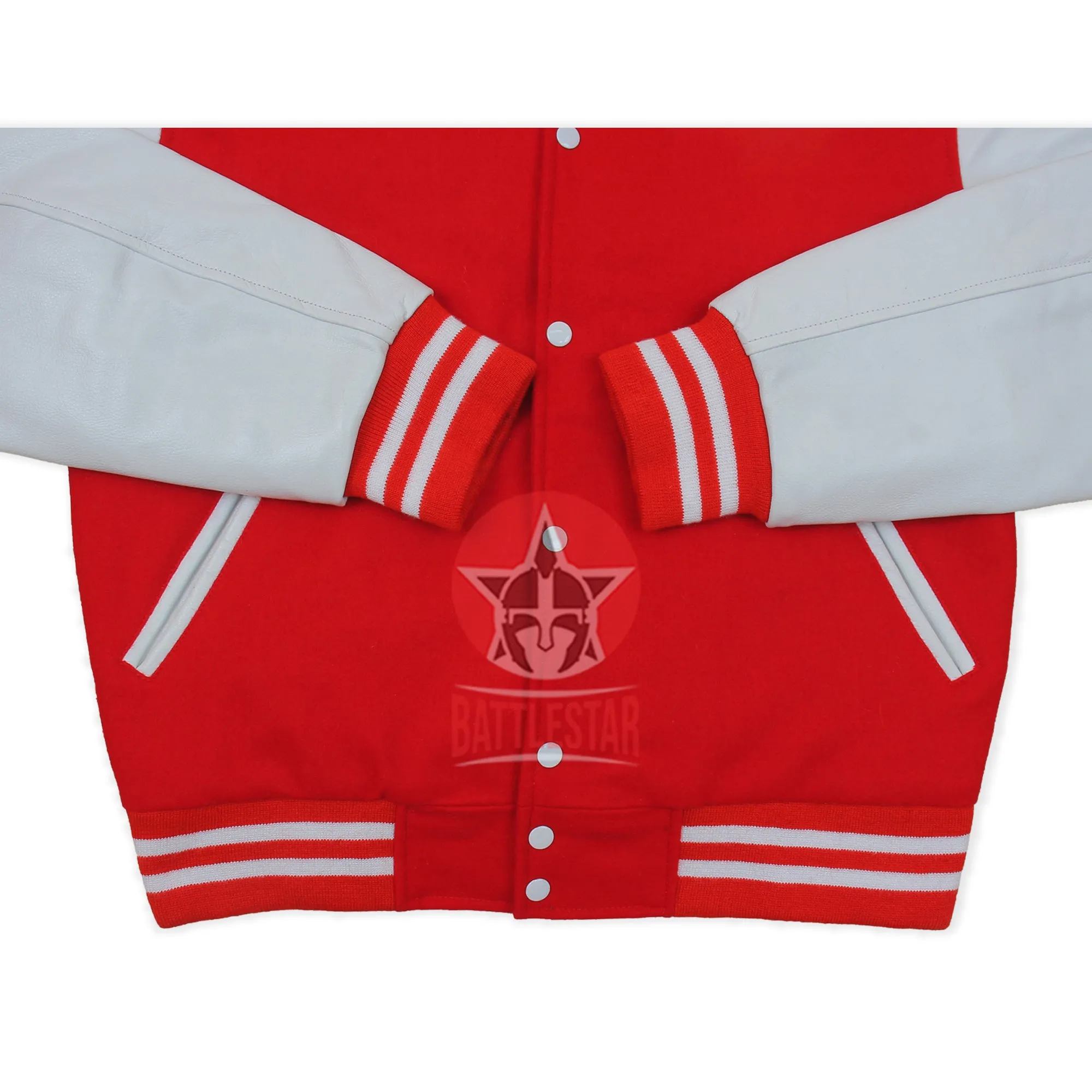 Red Wool White Leather Sleeves Varsity Jacket