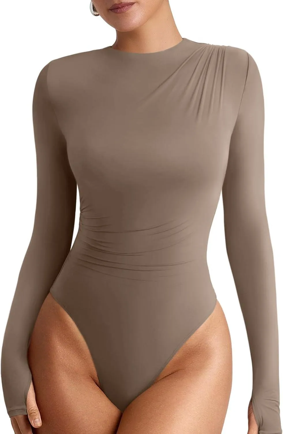 Refined Contour Ruched Bodysuit with Thumbholes