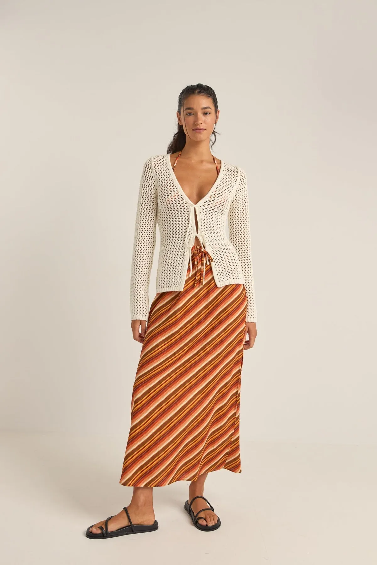 RHYTHM Seashell Open-Knit Tie-Front Top