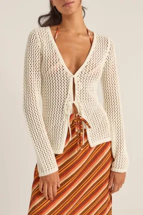 RHYTHM Seashell Open-Knit Tie-Front Top