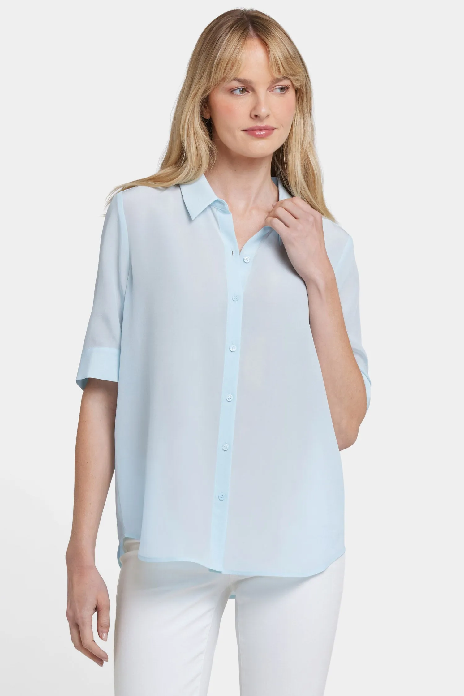 Riley Silk Elbow Sleeved Blouse - Aquatic