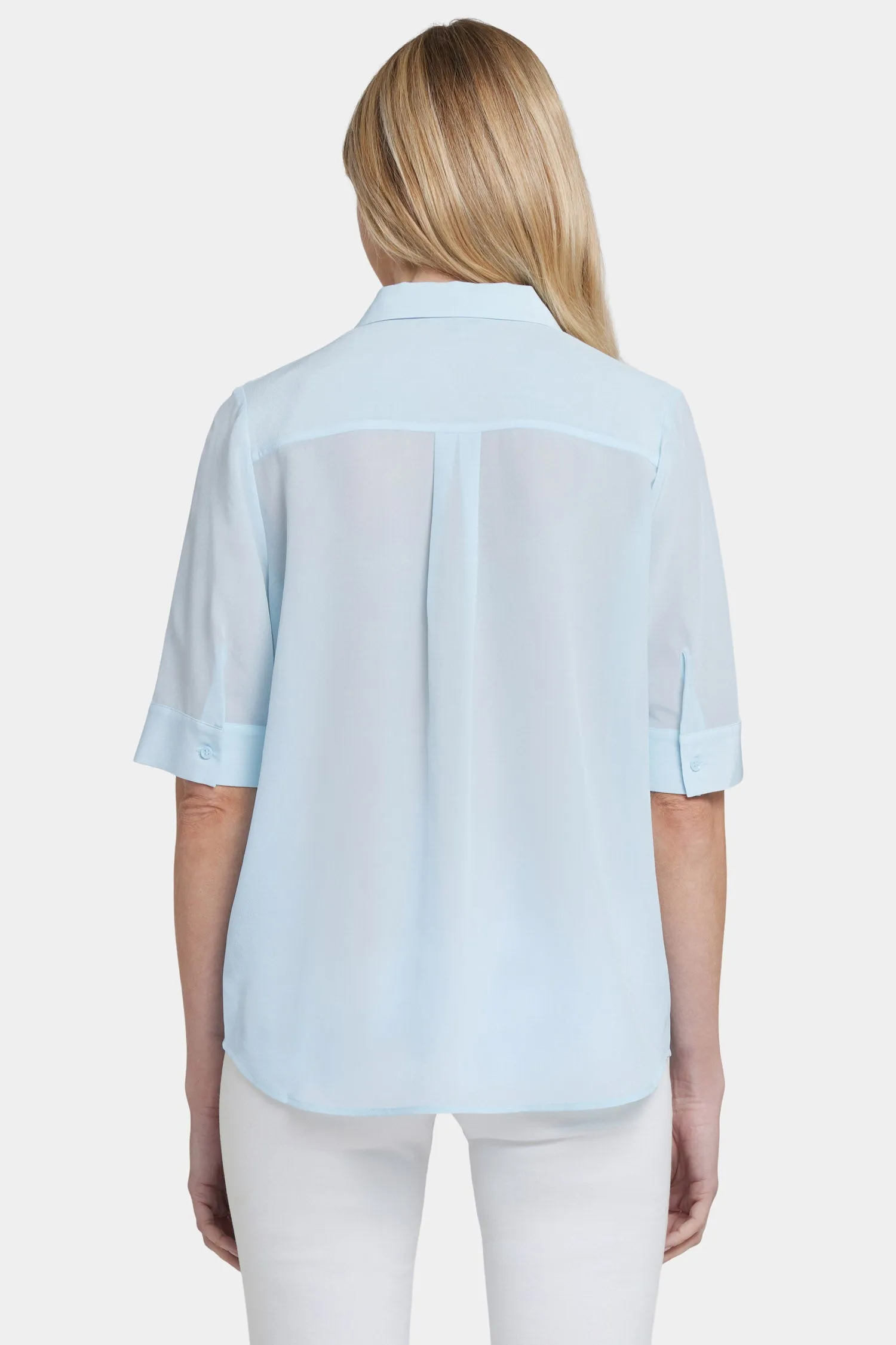 Riley Silk Elbow Sleeved Blouse - Aquatic