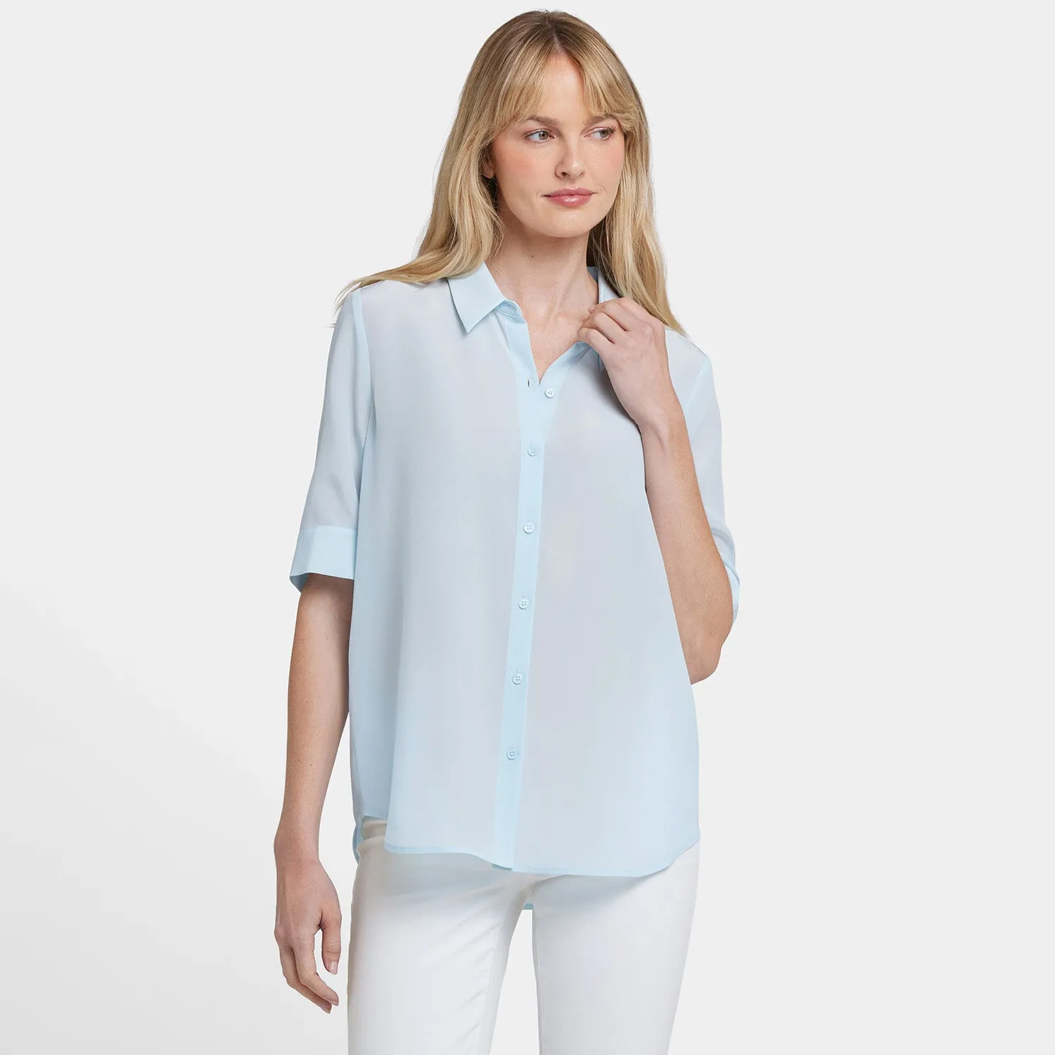 Riley Silk Elbow Sleeved Blouse - Aquatic