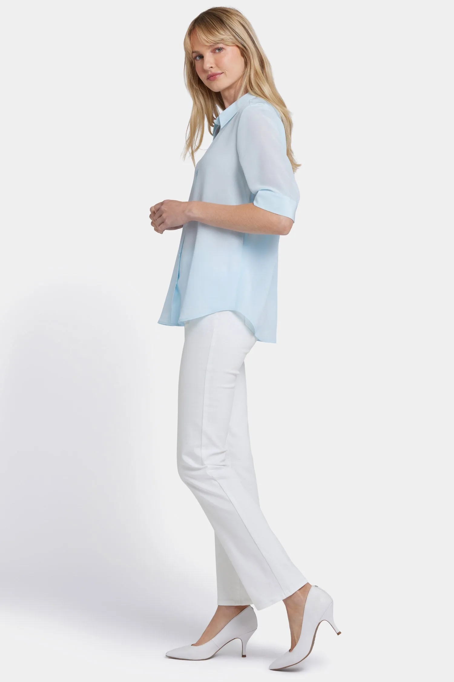 Riley Silk Elbow Sleeved Blouse - Aquatic