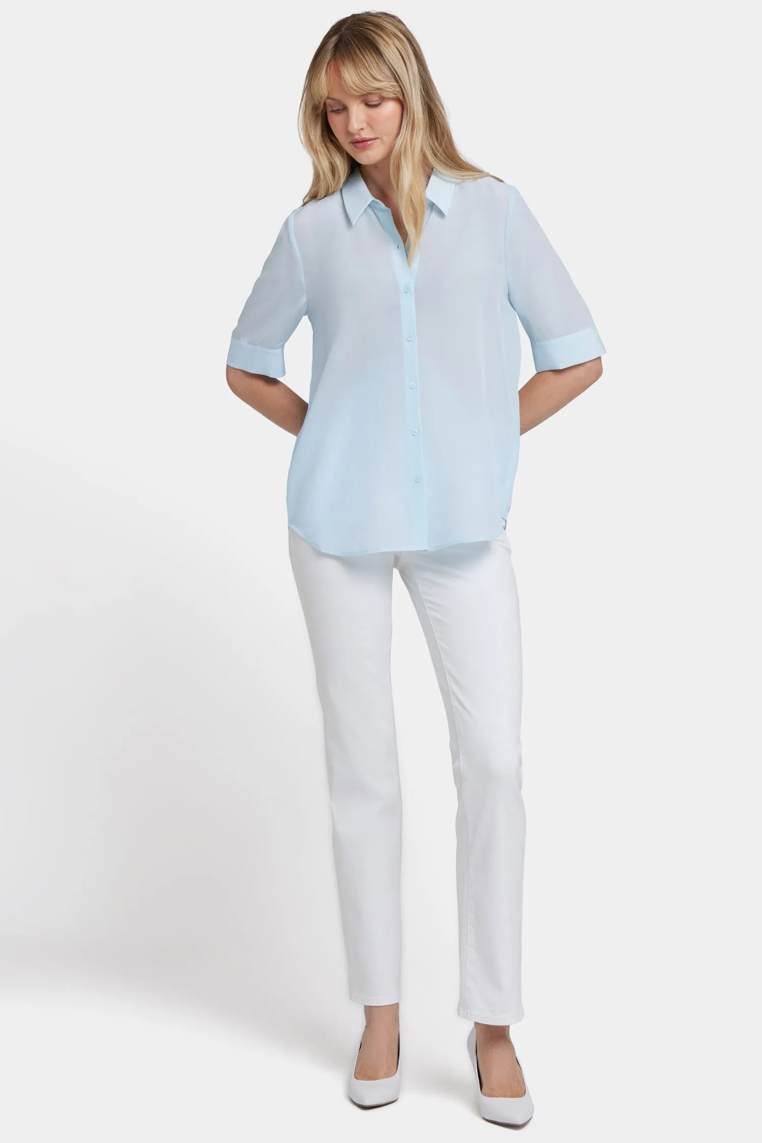 Riley Silk Elbow Sleeved Blouse - Aquatic