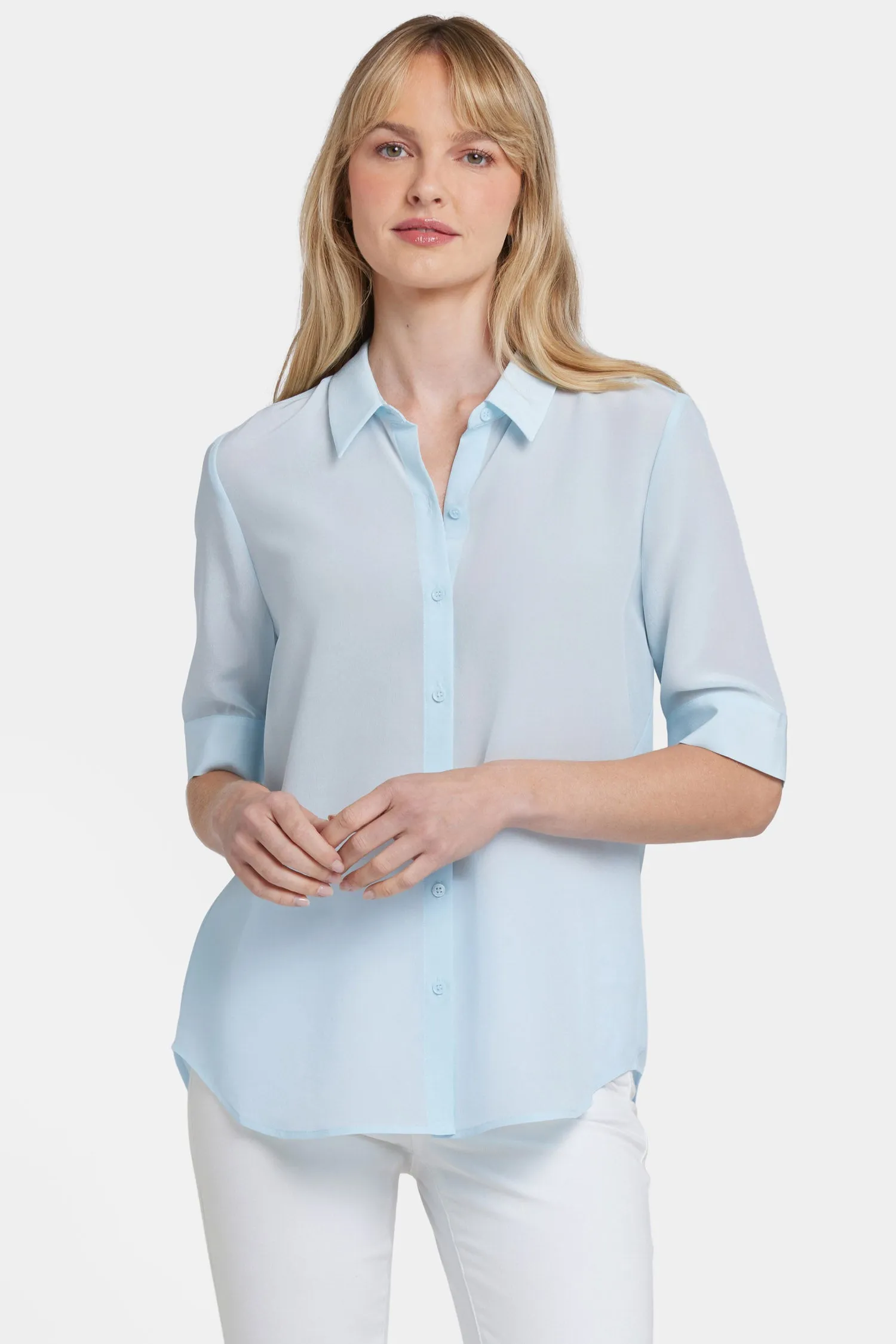 Riley Silk Elbow Sleeved Blouse - Aquatic