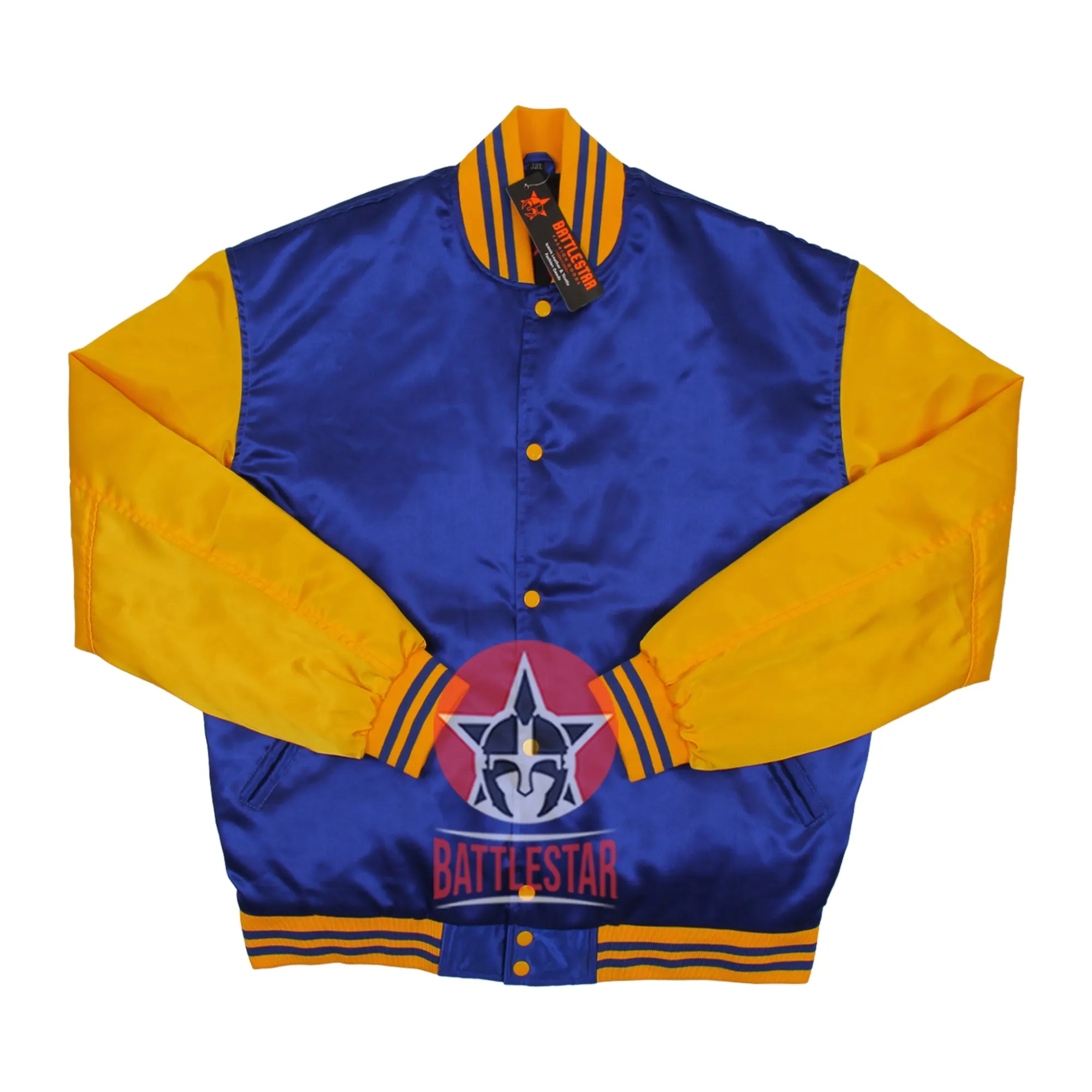 Royal Blue and Gold Yellow Satin Varsity Baseball Jacket