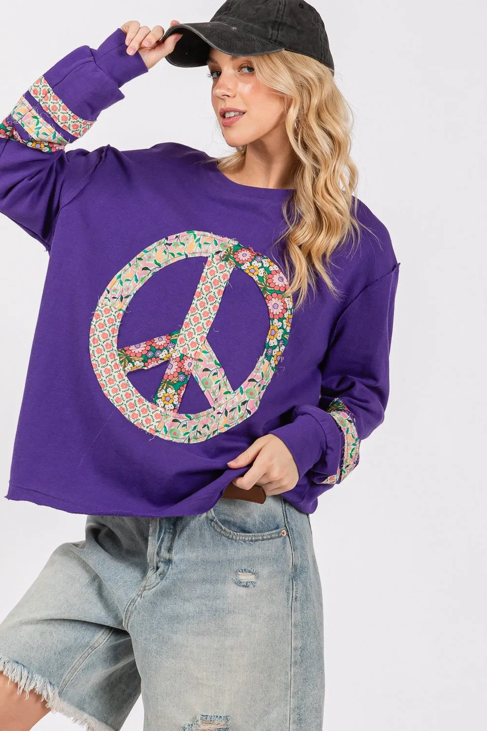 SAGE FIG Peace Applique Patch Long Sleeve Top