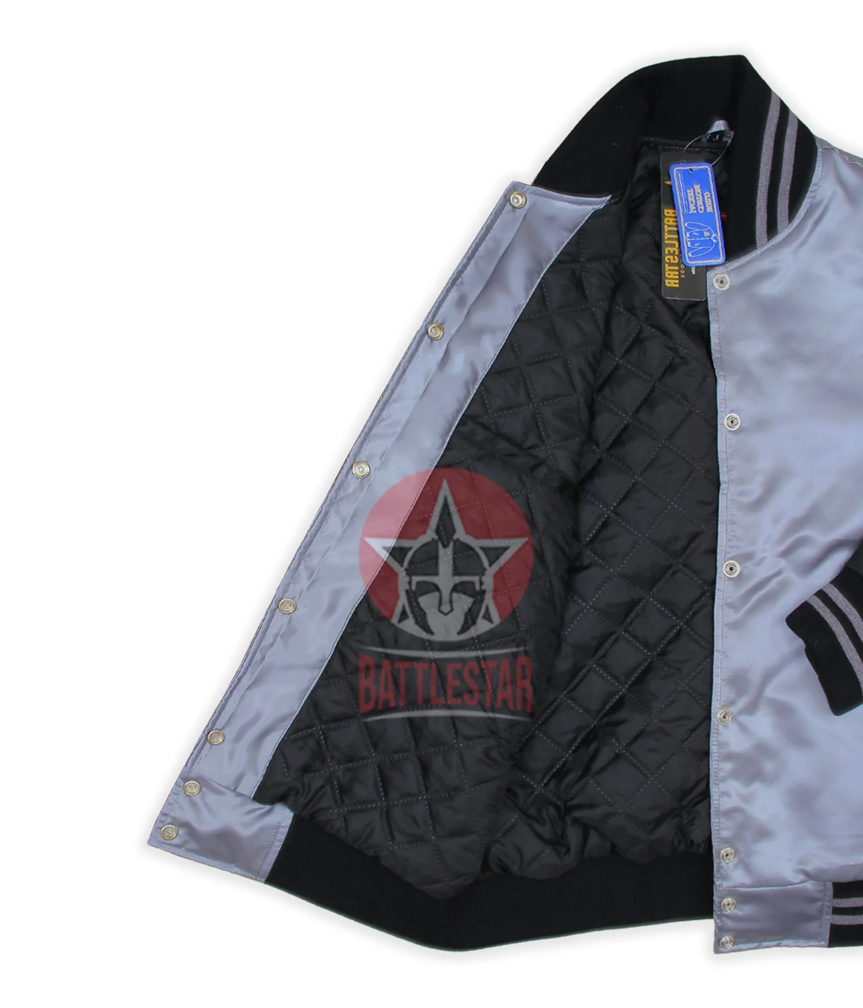 Silver Black Satin Varsity Baseball Jackets