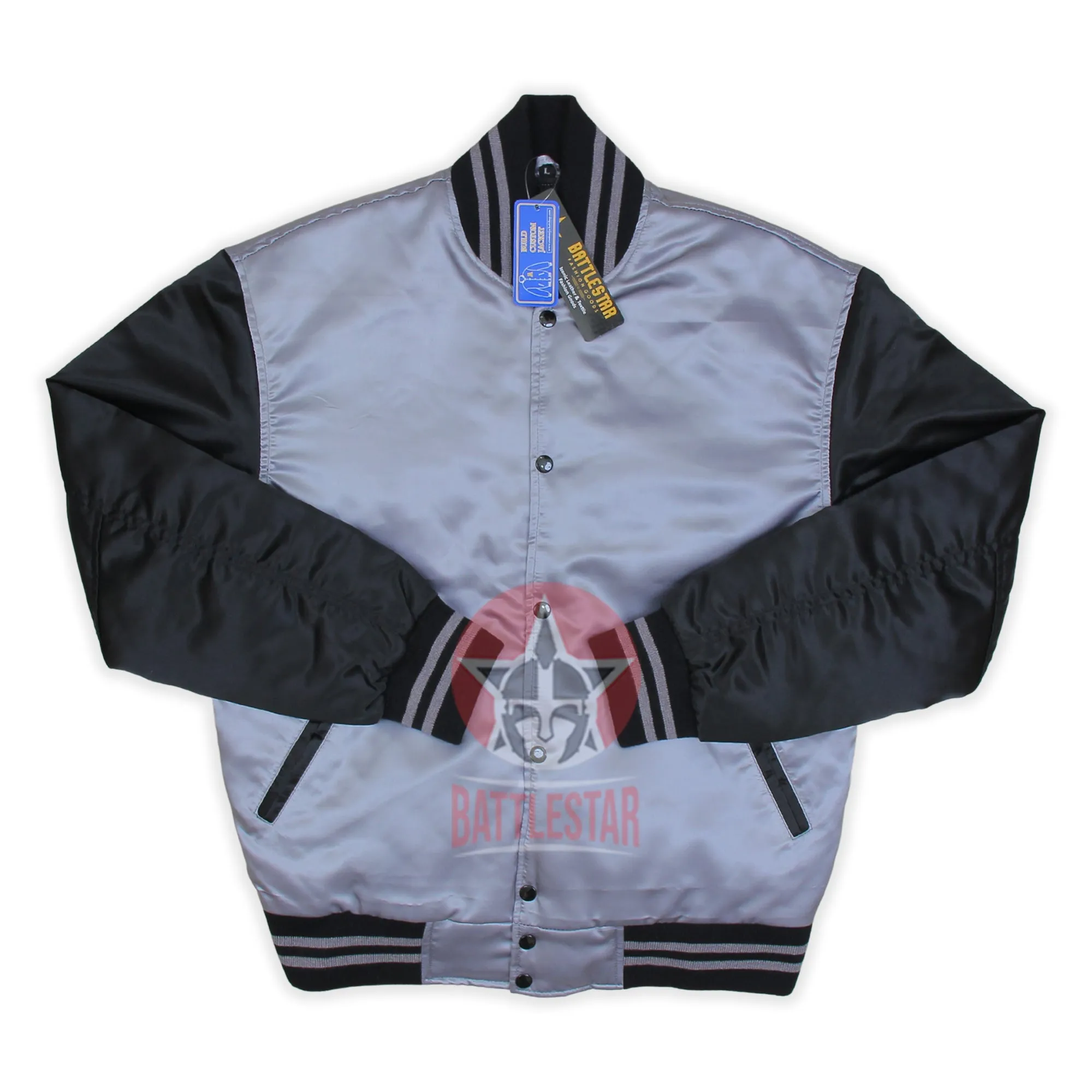 Silver Black Satin Varsity Baseball Jackets