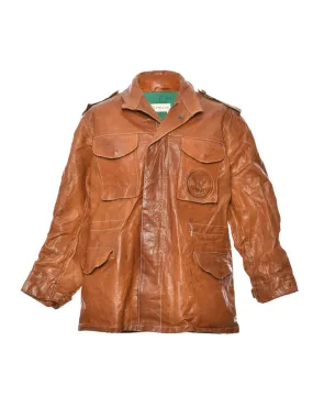 Single Breasted Brown Classic Leather Jacket - L