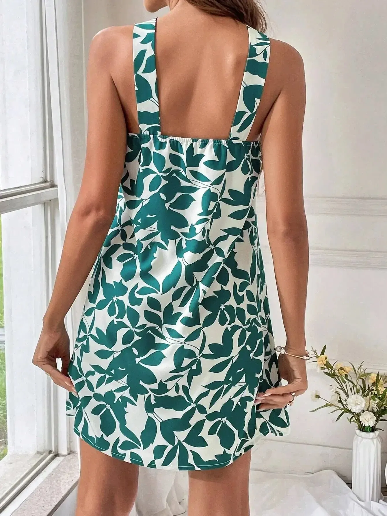 Spring/2024 New Print Halter Fresh Off-the-Shoulder Denim Floral Dress