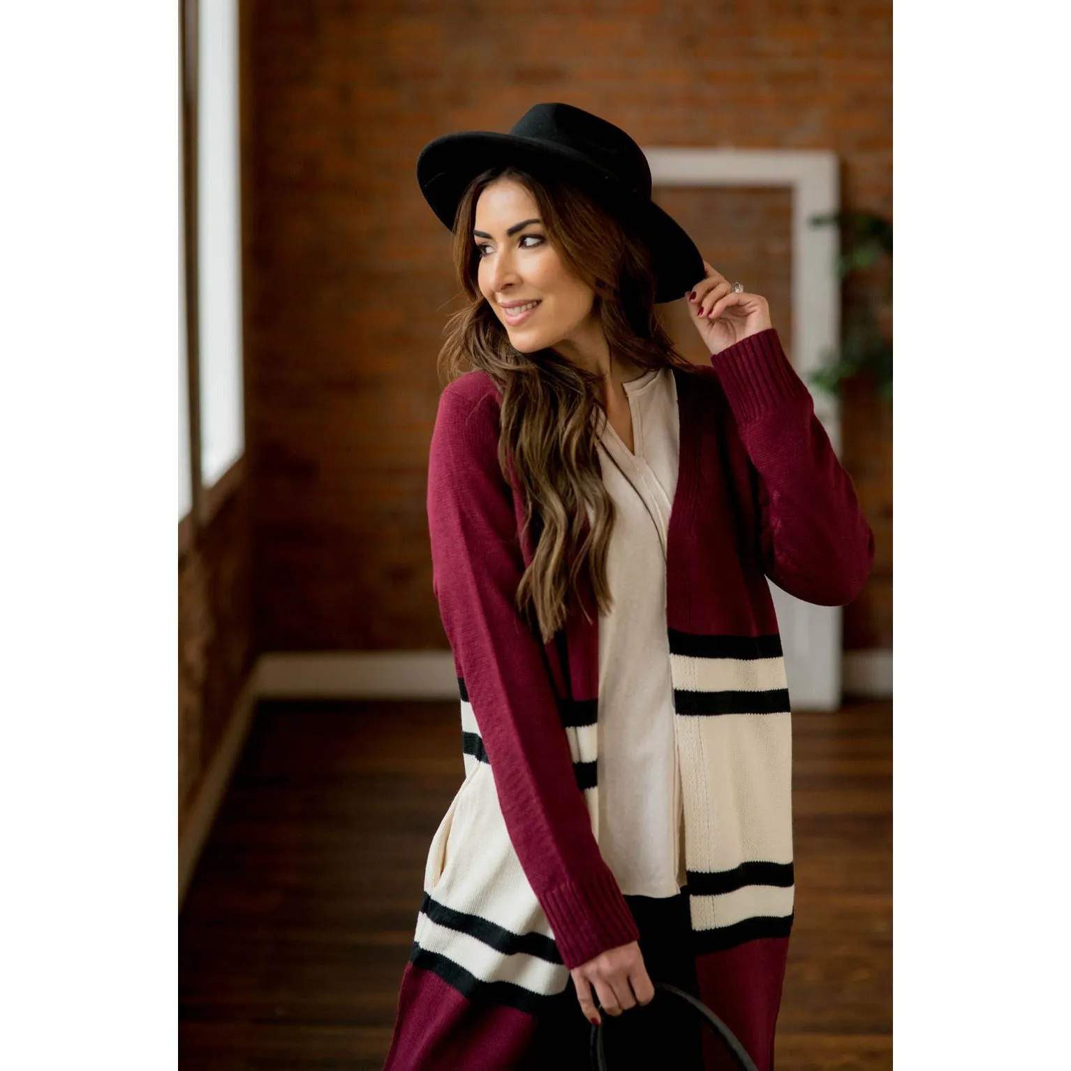 Stripe Color Block Tunic Cardigan