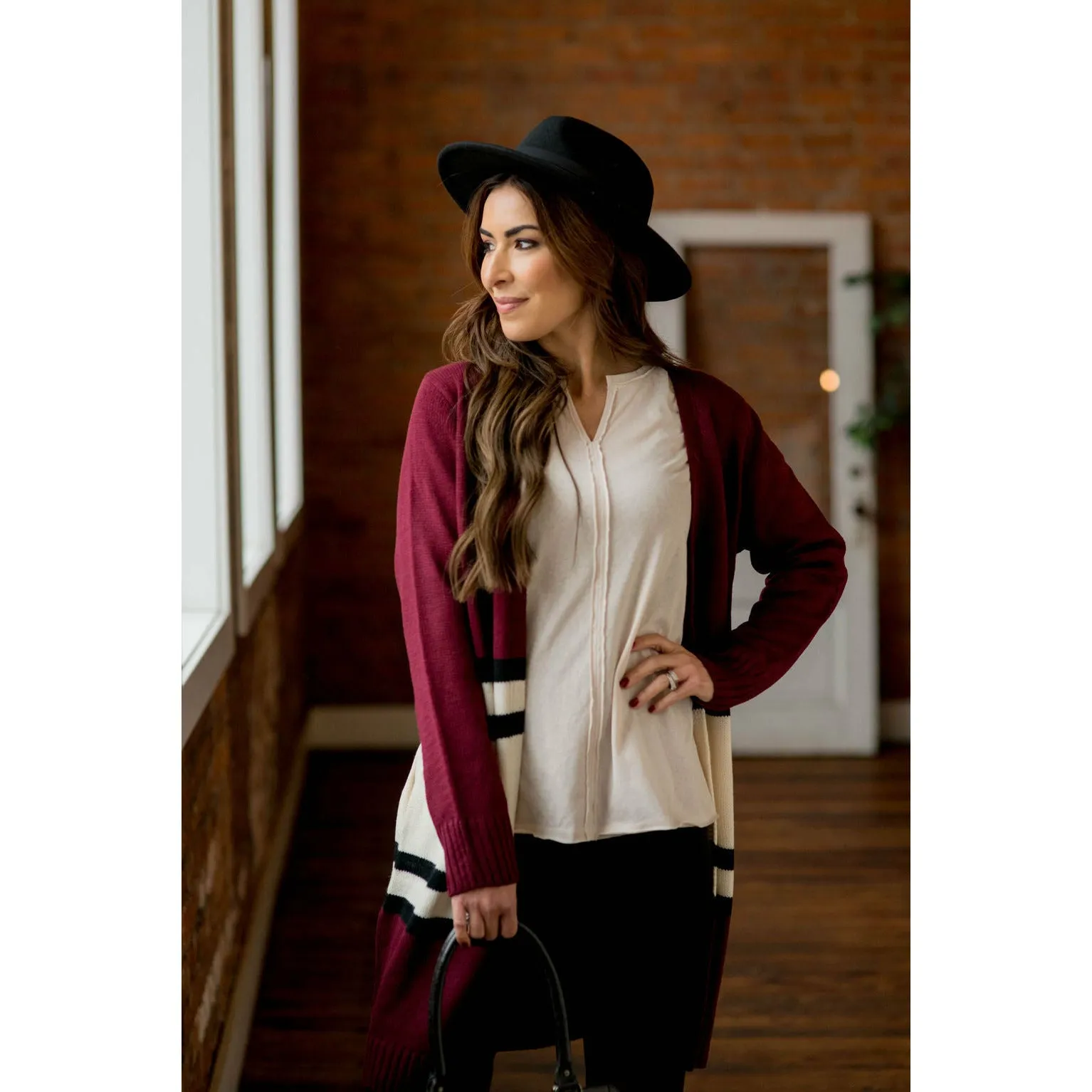 Stripe Color Block Tunic Cardigan