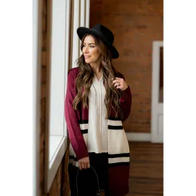 Stripe Color Block Tunic Cardigan