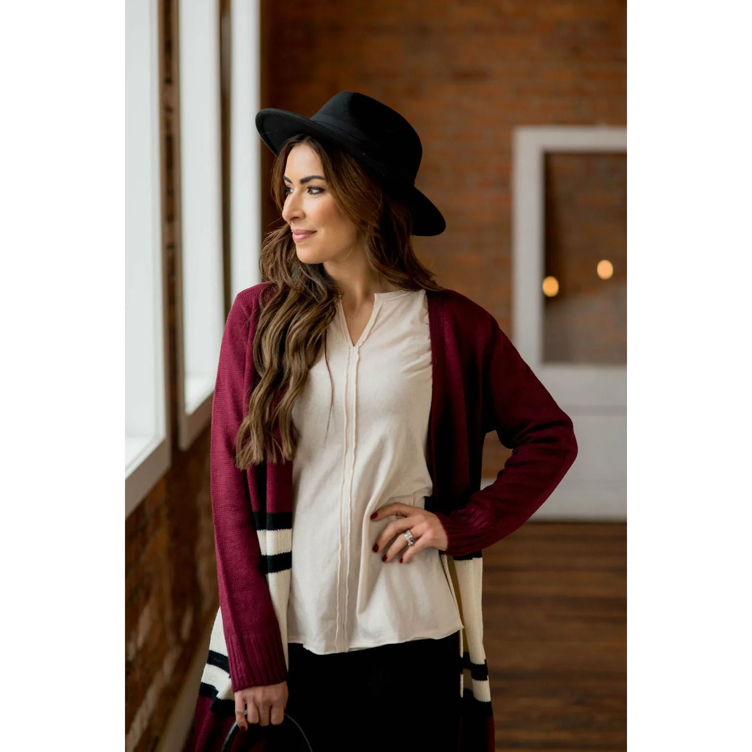 Stripe Color Block Tunic Cardigan