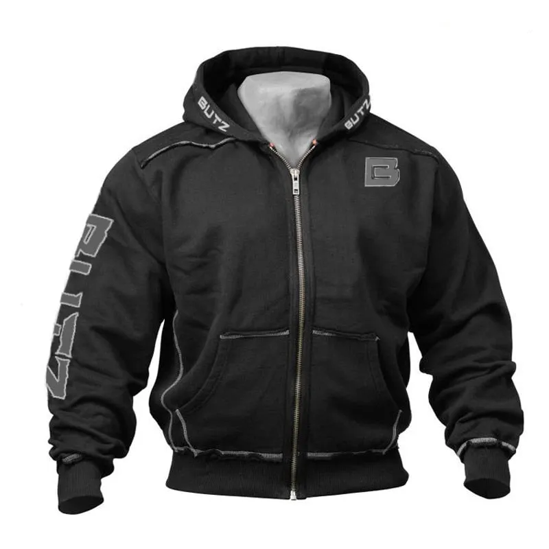 Thin Fitness Hooded Sweatshirt Black Big Pocket Hoodie Men Bodybuilding Gym Sweatshirt For Men Zipper Long Sleeve Hoodies