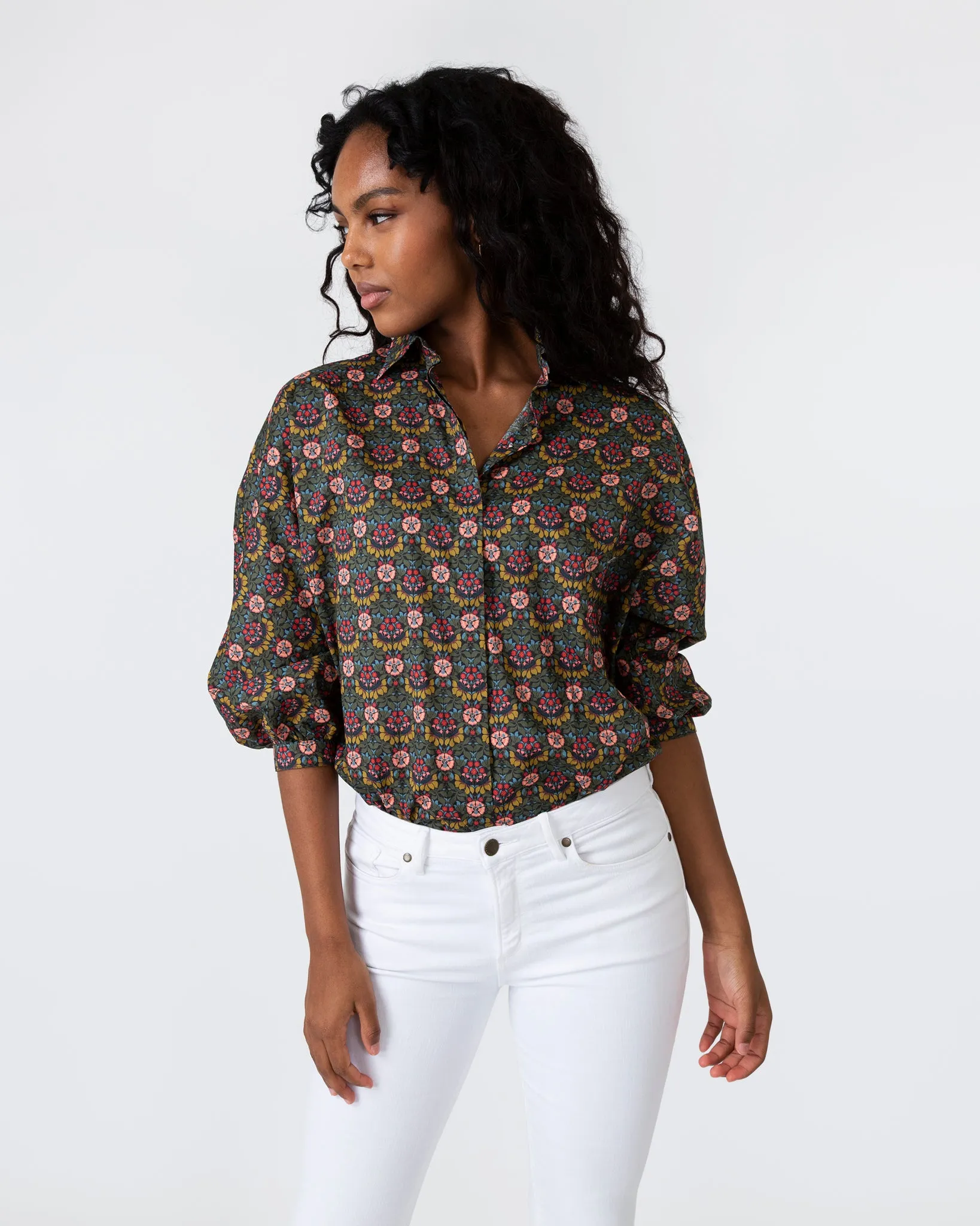 Volume Kimono Shirt in Olive/Berry Multi Persephone Liberty Fabric