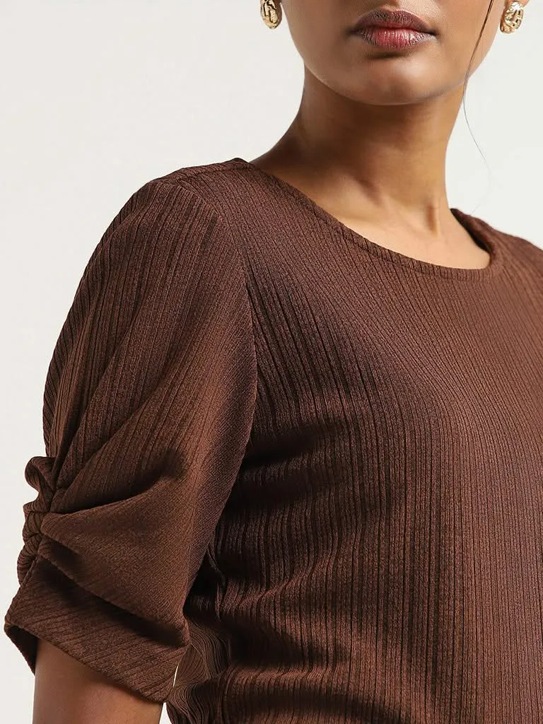 Wardrobe Brown Self-Patterned Top