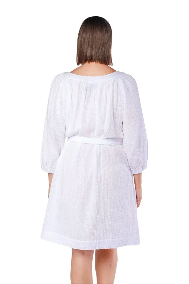 White Cheesecloth Button Through Dress