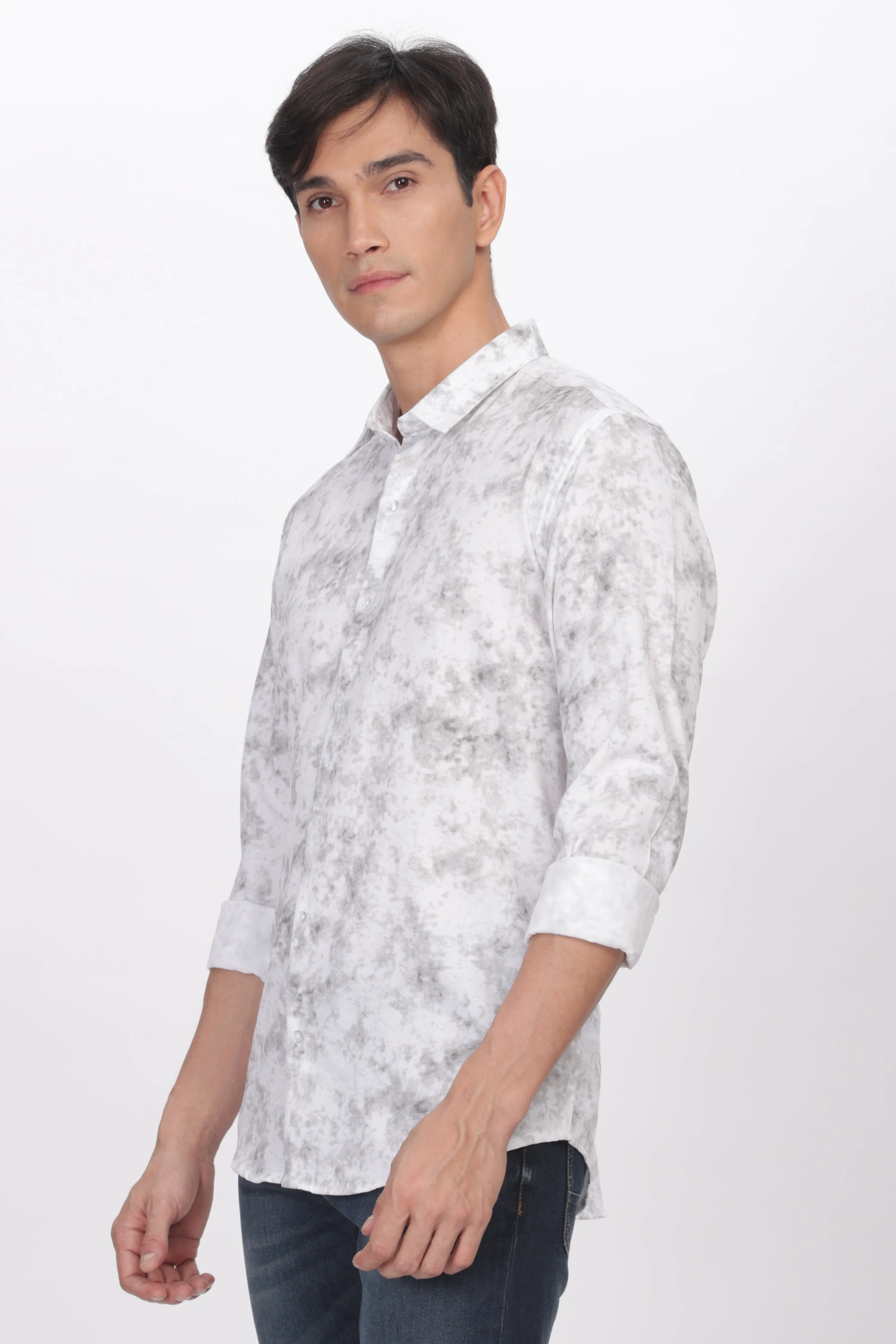 White Slim Fit Self Design Casual Shirt