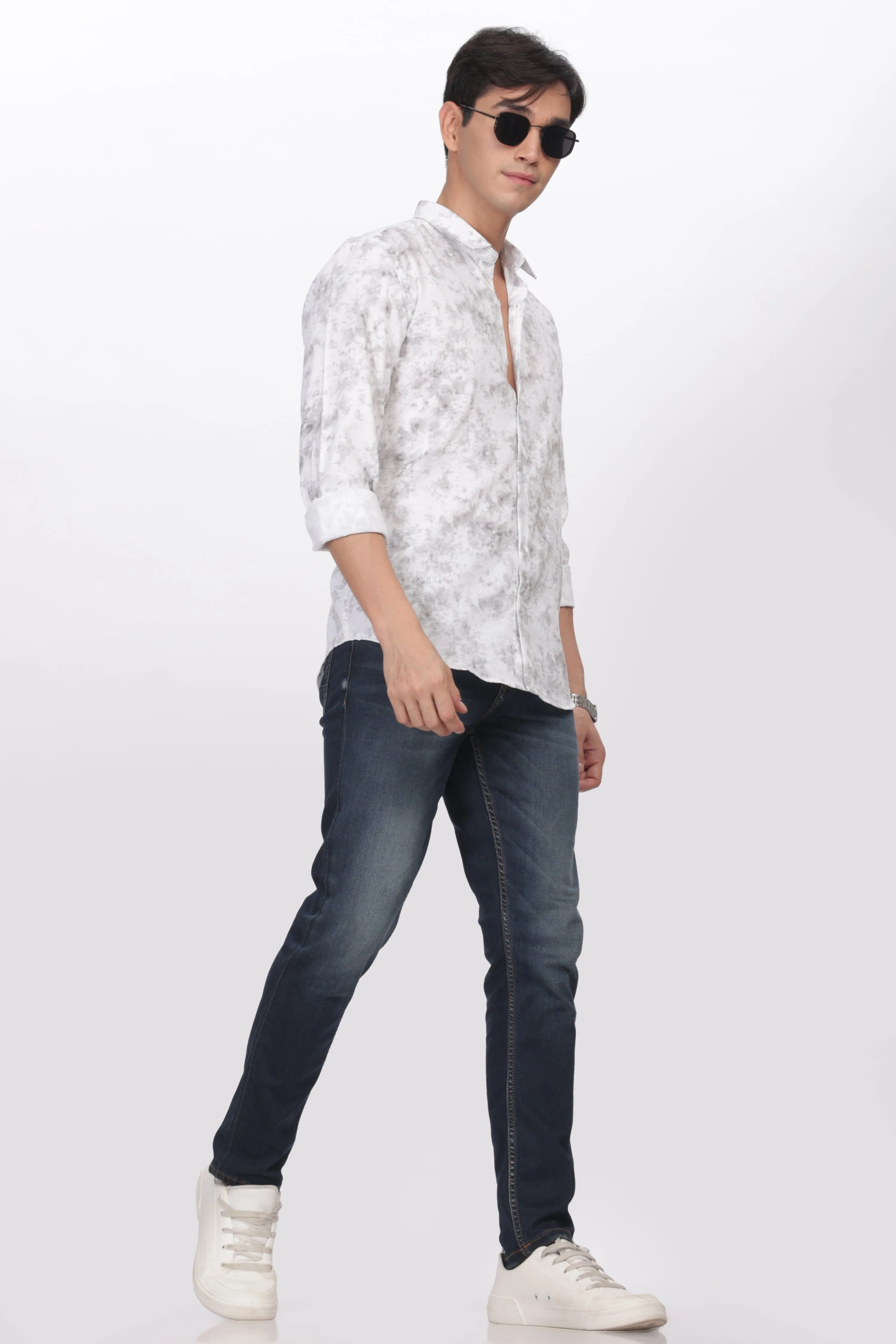 White Slim Fit Self Design Casual Shirt