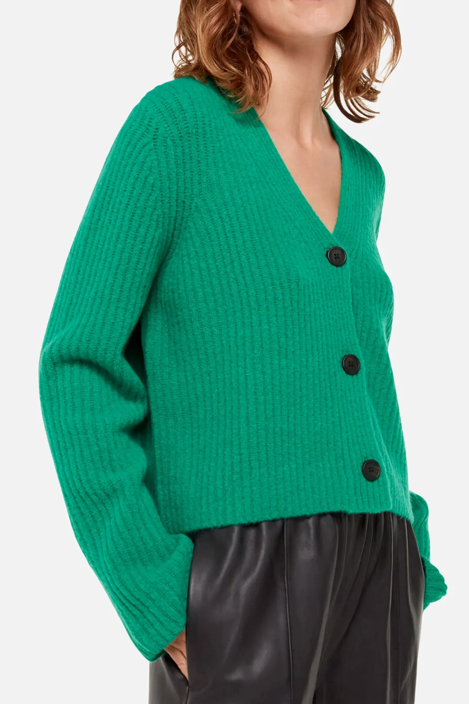 Wool Mix Rib Cardigan Green