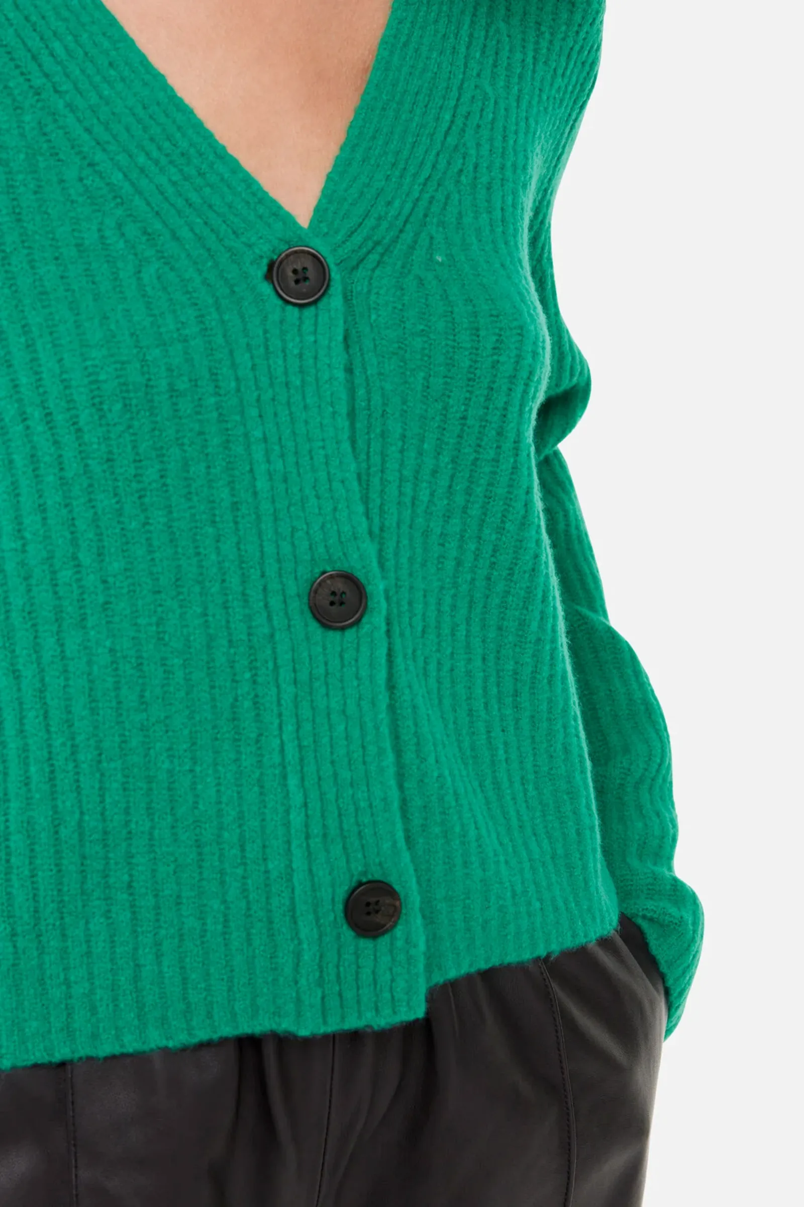 Wool Mix Rib Cardigan Green